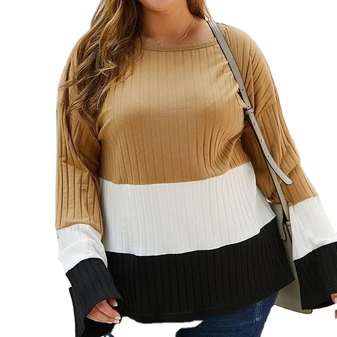 fat women customized colorblock women sweater knitted