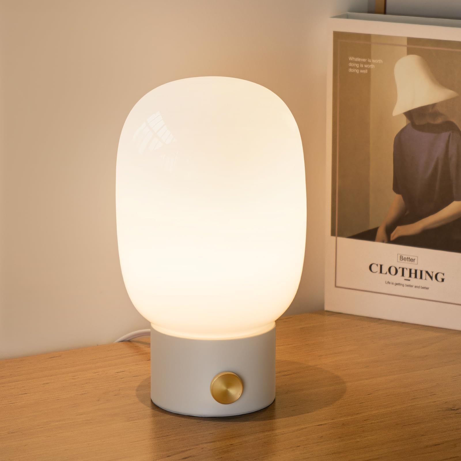 Bedside Table Lamp Nightstand Light Dimmable Modern Small Desk Lamp With Warm LED Bulb Rotary Switch Glass Lamp