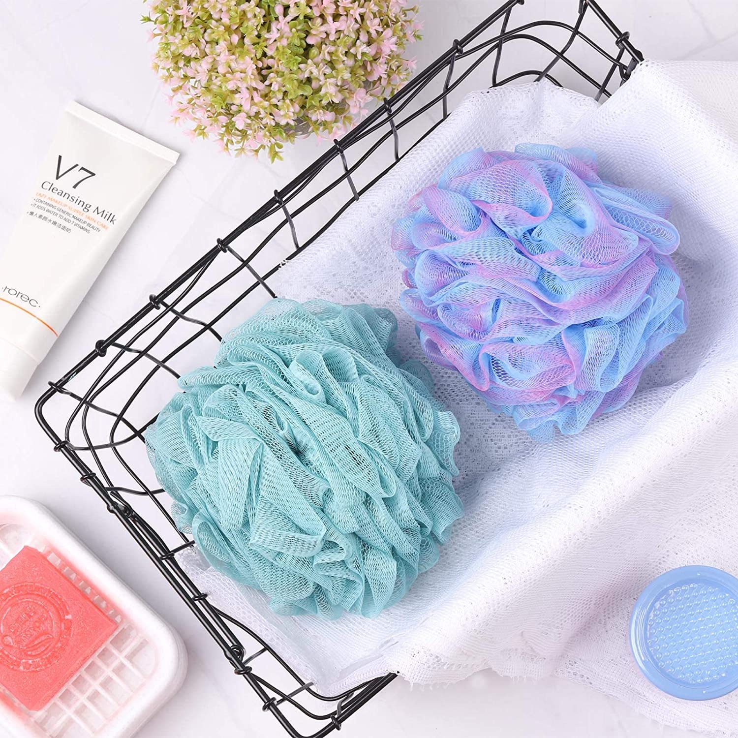 Chinese Products Wholesale 60g/pcs Multi Color Bath Puffs Body Scrub Loofahs Bath Sponge