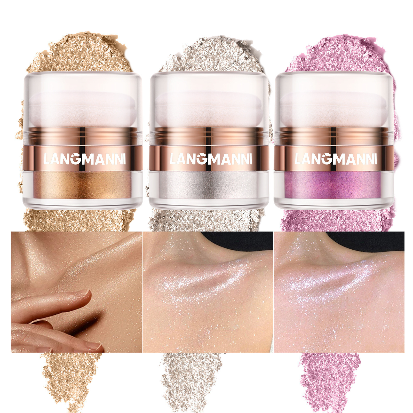 LANGMANNI Makeup Diamond Glow Highlighter Body Shimmer Highlighter Powder Makeup Glitter Powder for Face Body