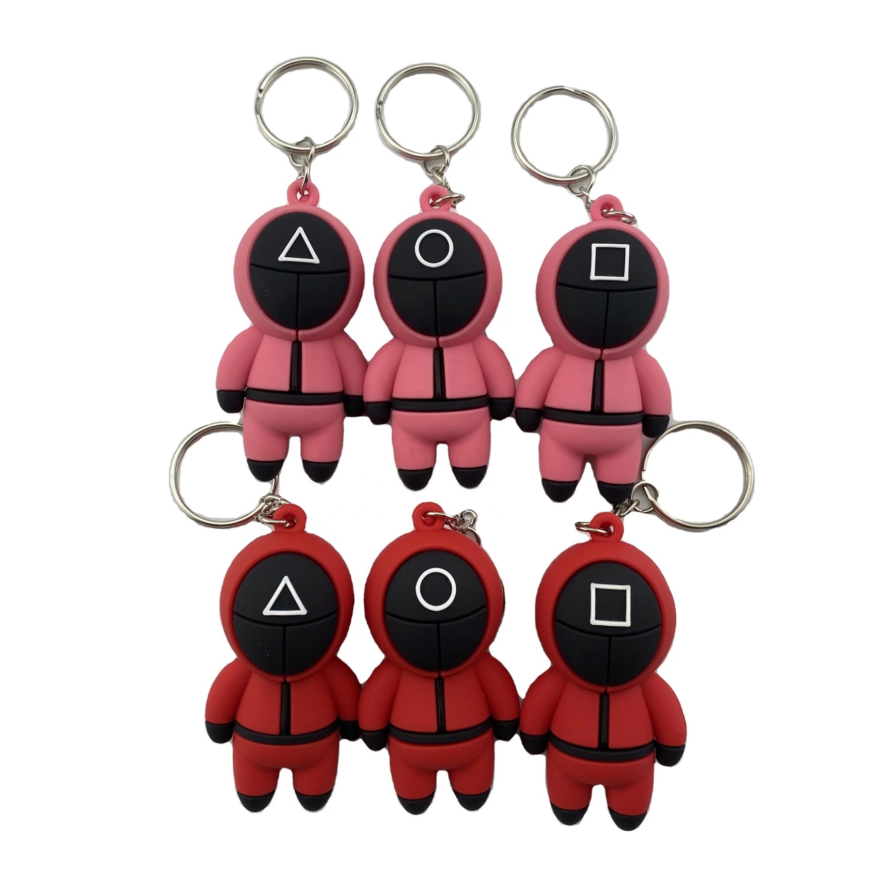 PVC Triangle Square Circle Icon Cosplay Man Women Cute Bag Pendant Netflix Squid Game KeyRing