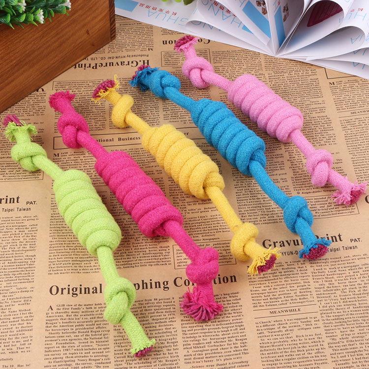 Factory Direct supply new candy color pet cotton rope candy knot dog toy teddy molar long lasting cat toy