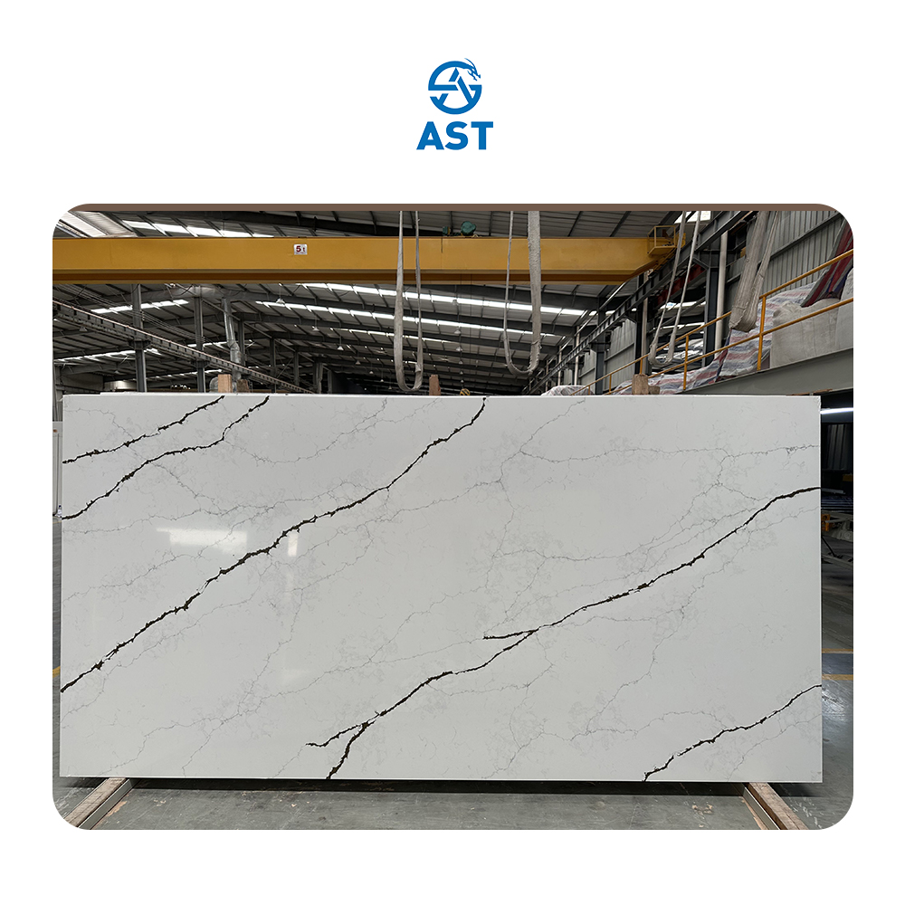 AST silicon free zero 0 Silica Stone White Polished Surface Bookmarked 5101 Pantheon Artificial Quartz Countertop Slabs