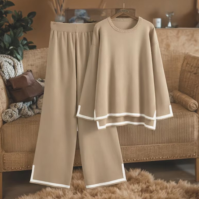 Women's Casual 2-Piece Set Fall Winter O-Neck Sweater Tops & Pants Long Sleeve Knit Street Wear Color Patchwork Autumn