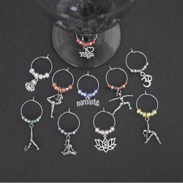 Wholesale Yoga Om Lotus Charms Accessories Jewelry Set Wine Glass Charms Set For Decoration