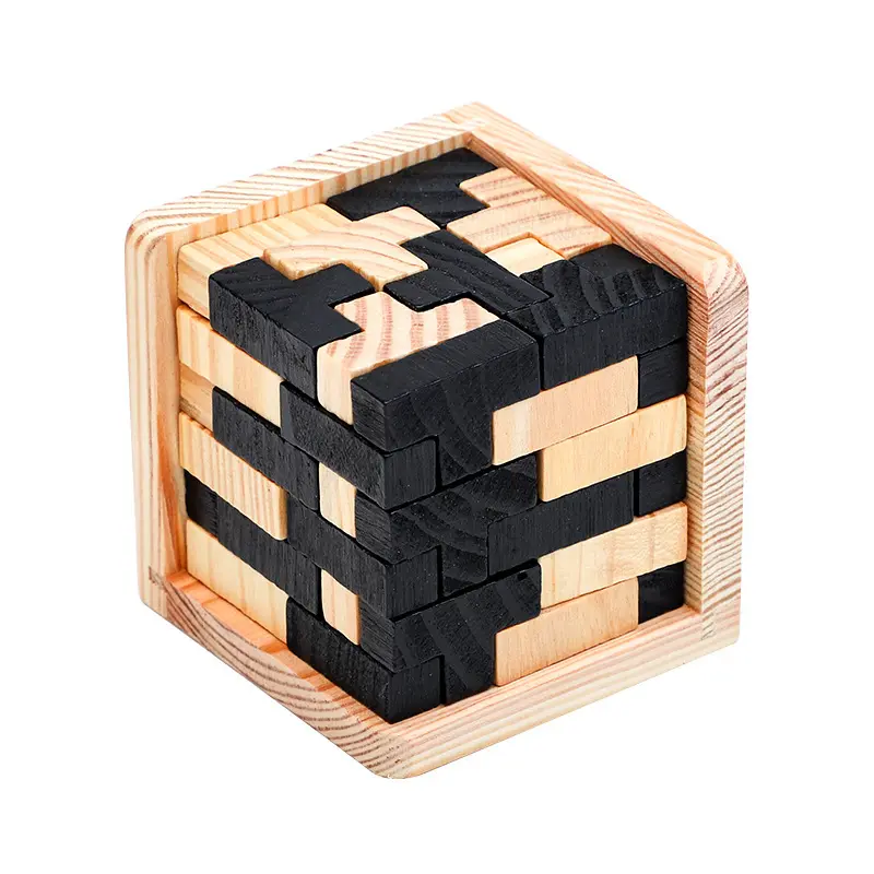 Hotsale Wooden Brain Teaser Puzzle Cube T-Shaped Jigsaw Logic Puzzle Educational Toy for Kids and Adults