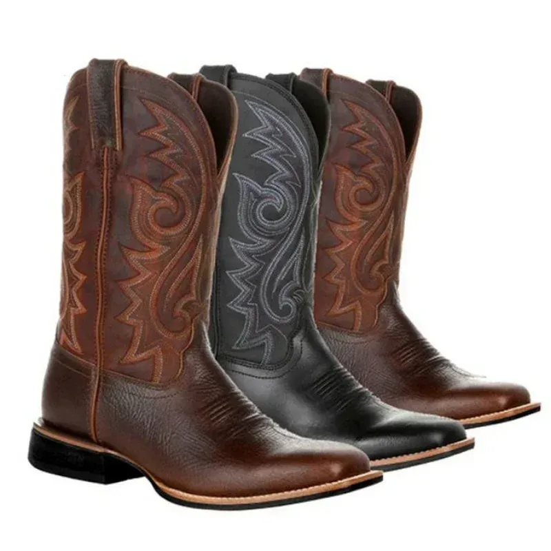 Mid-calf Western Boots Men Black Brown Cowboy Boots Handmade Leather Shoes for Men 2025 New Punk Man Women Unisex Riding Boots