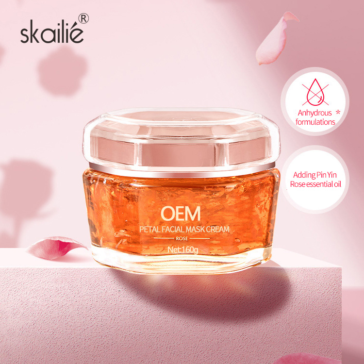 Skailie Custom Logo Private Label Skin Care Organic Hydrate Brighten Firming Face Spa Rose Petal Facial Mask Cream