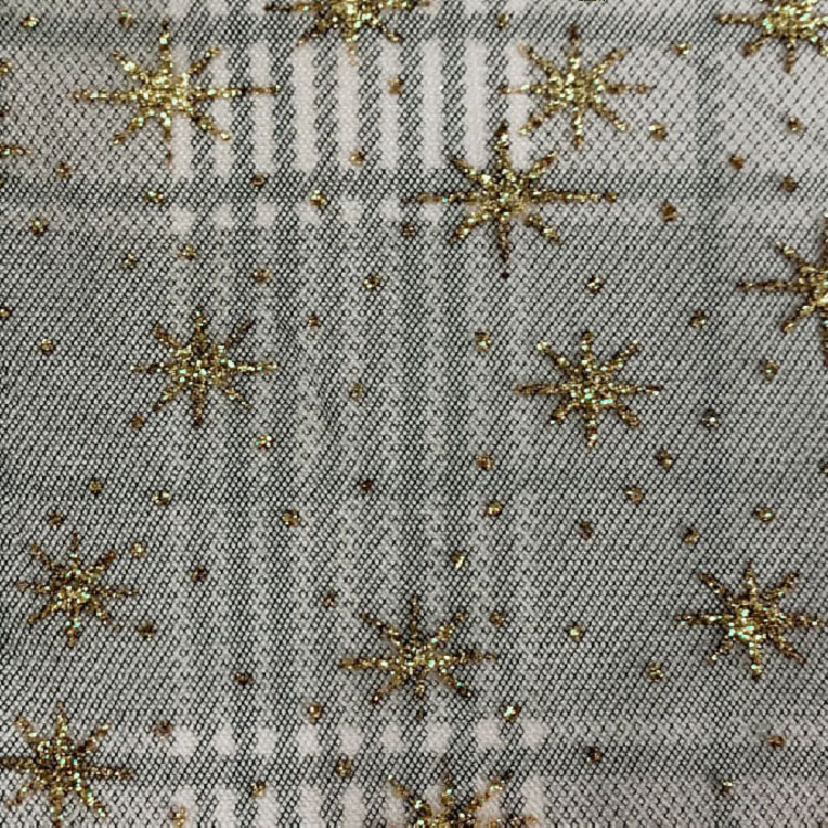 No MOQ In Stock 100% Polyester Print Mesh Fabric With Star Print Glitter Mettalic Soft Mesh Print Fabric For Dress