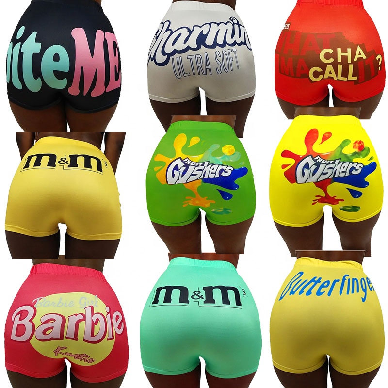 2020 Wholesale Printed OMG Womens Shorts Printing High Waist Sweat Candy Biker Snack Shorts