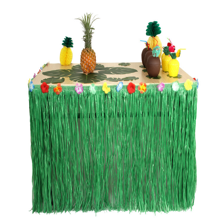 Hawaiian Luau Green Grass Table Skirt for Hawaiian Luau Birthday Party Decorations