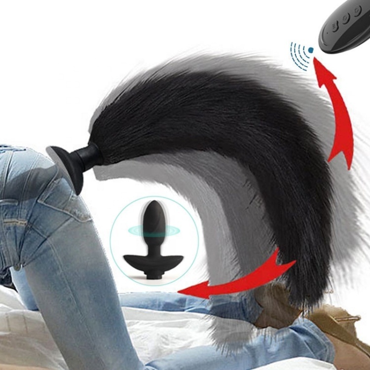 Wireless remote control 10-frequency vibration swing tail cosplay props fox tail smooth tail hair female backyard anal butt plug
