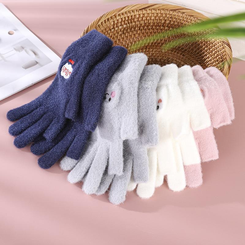Winter Two Finger Warm Gloves Breathable Jacquard Letter Smiley Face Gloves Cartoon Pattern Gloves For Women