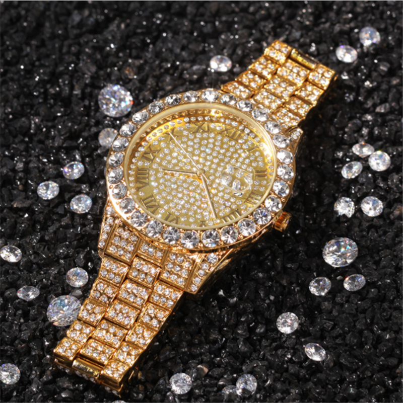 18 К римская цифра циферблат Мужские часы модные женские туфли Iced out нержавеющая сталь кварцевые наручные