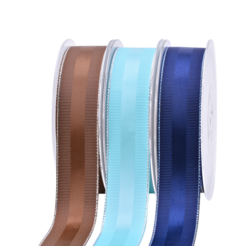Ribest Grosgrain Silver Edge Satin Ribbon Designer Double Faced Polyerter 14 Colors 9-38MM