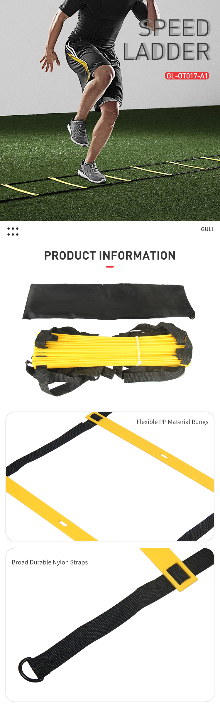 Football Training Speed Agility Ladder Kit With Carry Bag OEM/ODM 12/16/20 Rungs Speed Training Ladder For Child Agility Trainer