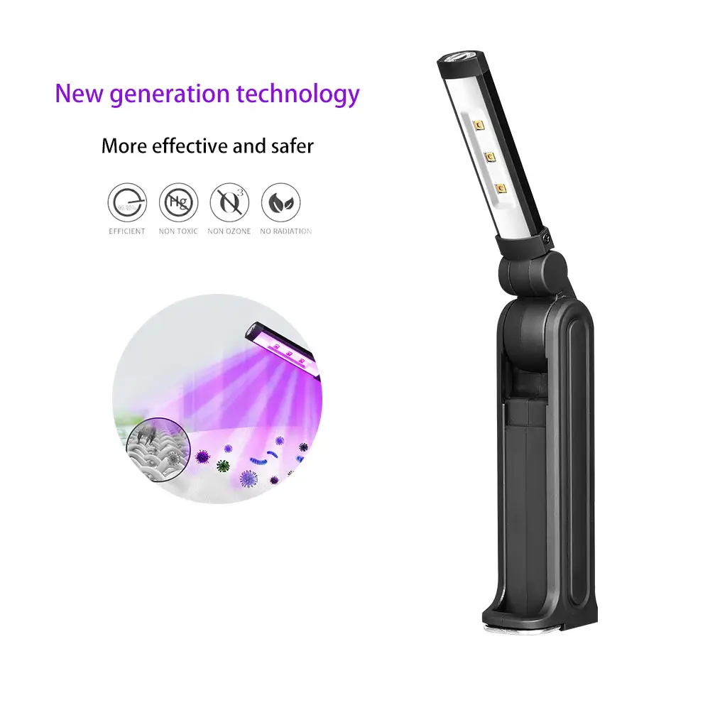New safer sterilizer lamp Rechargeable ultraviolet lamps magnetic base 265-285nm uv disinfection lamp