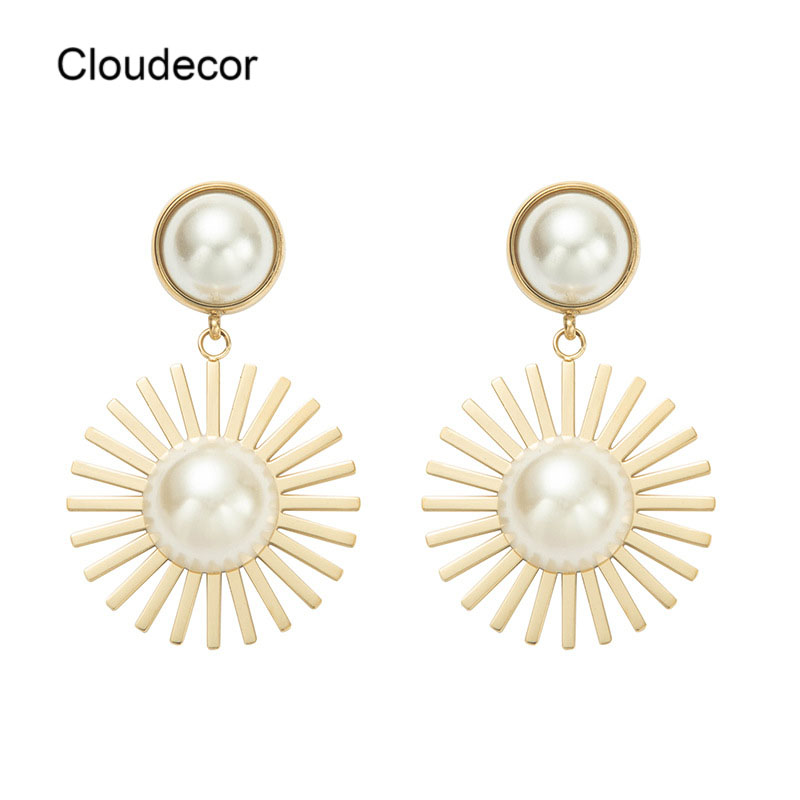 Korean Earring Pearl Earrings Stainless Steel Pearl Sun Shape Wedding Earrings Pearl 18k Gold Jewelry