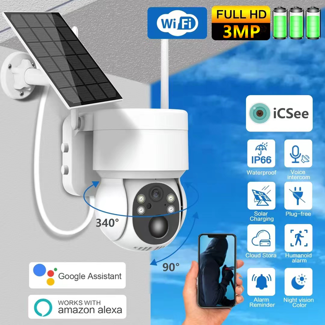 Камера видеонаблюдения ICSEE, 3 Мп, Wi-Fi, PTZ, на солнечной батарее