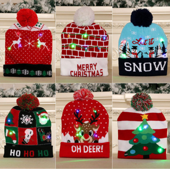 Merry Christmas Decorations 2021 Christmas Knit Light Hat Baby Christmas Hats With Led