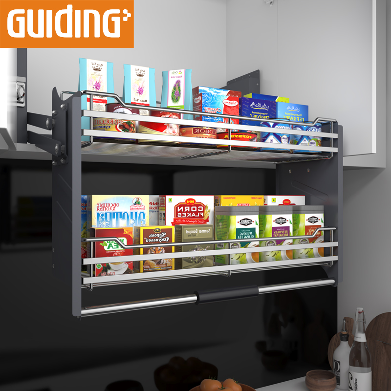 Kitchen cabinet accessories basket soft closing chrome color pull-down storage holders Kitchen Pulldown Cabinet
