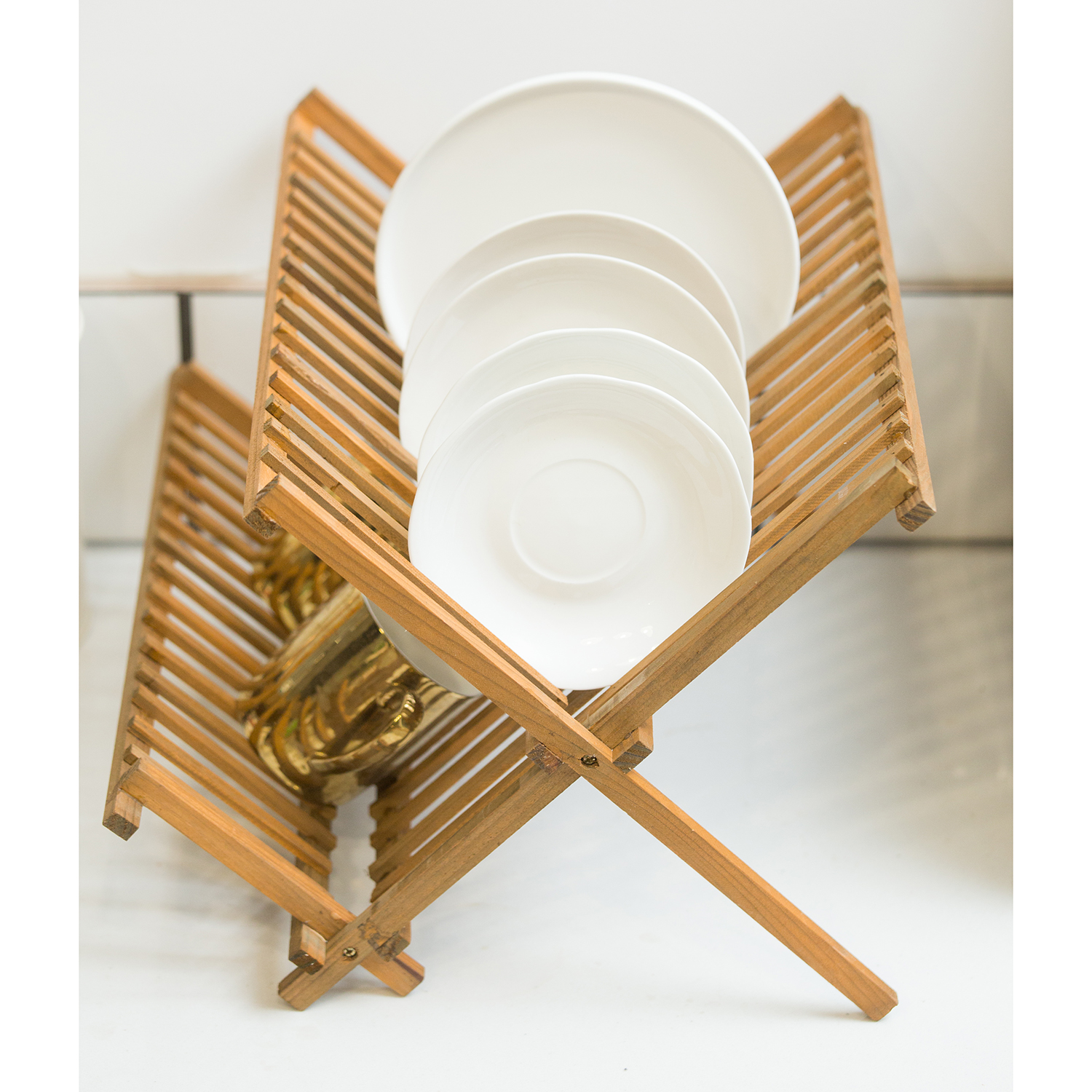 Substantial economic Hone Essentials Dish Drying Rack Pinewood brown color and foldable saving space
