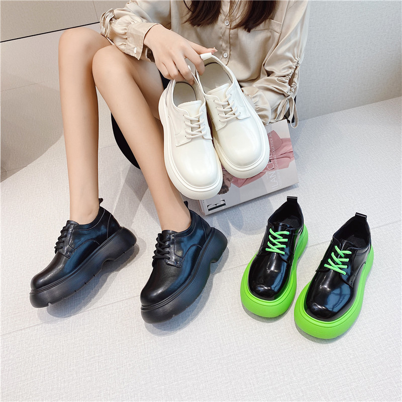 TX British style fashion lace up nonslip all match single footwear thick sole casual flat leather shoes for woman