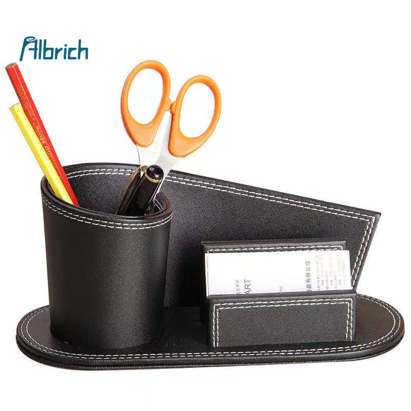PU leather creative business card holder multi-functional business office pen holder