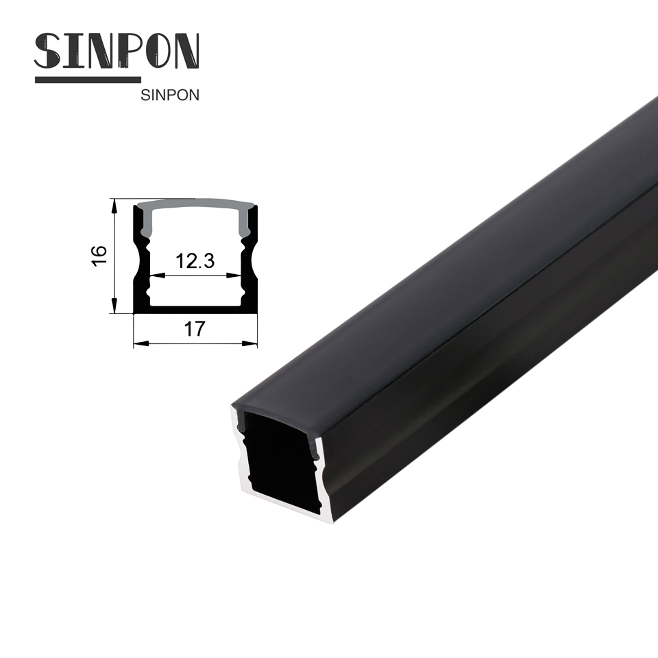 ALU1715 Surface Mounted Anodized Black Color Aluminum Profile With Led Strip Light 2m 3m And Plastic Clip For Cupboard