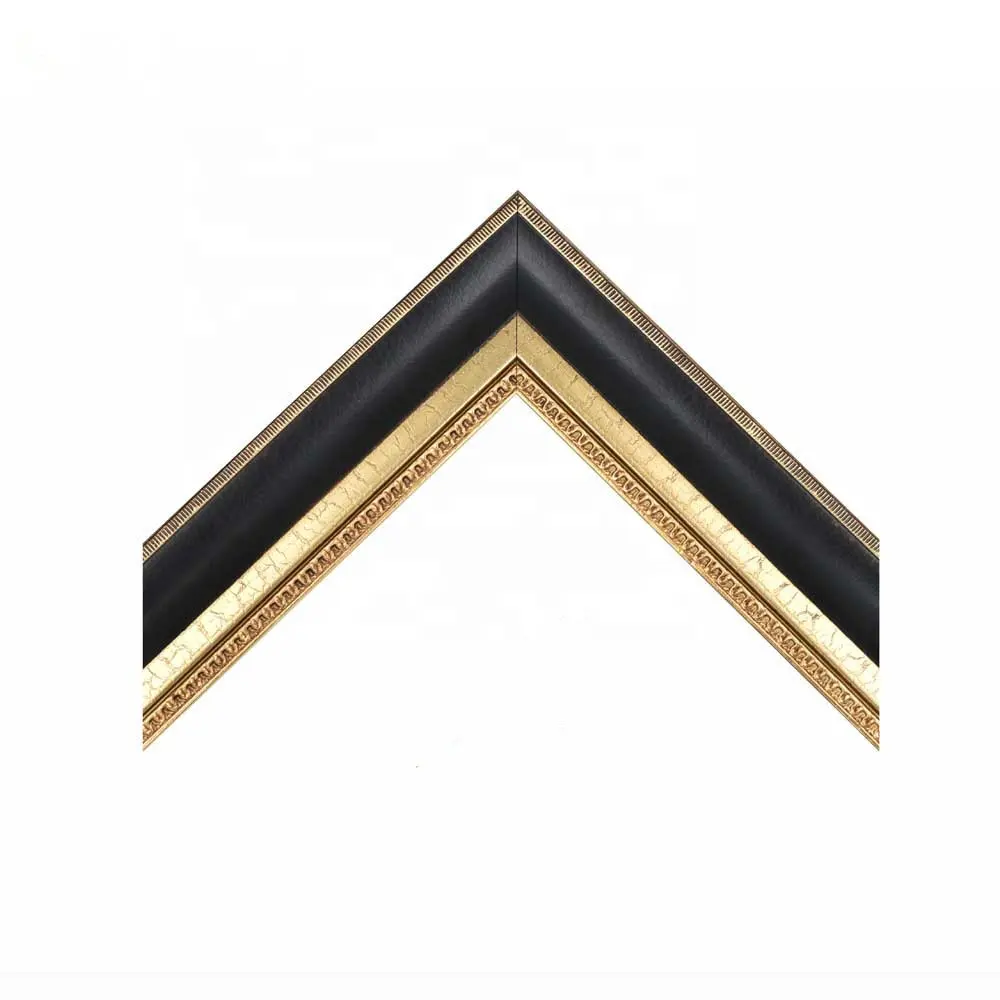 Solid Wood Pine Black Gold Line Painting Wood Picture Frame Moulding for Gallery
