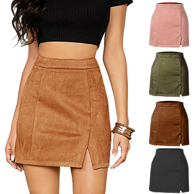 Hot Sale New Style Solid Color Suede Mini Skirt Summer Women Irregular A-Line Bag Hip Deerskin Velvet Mini Skirt