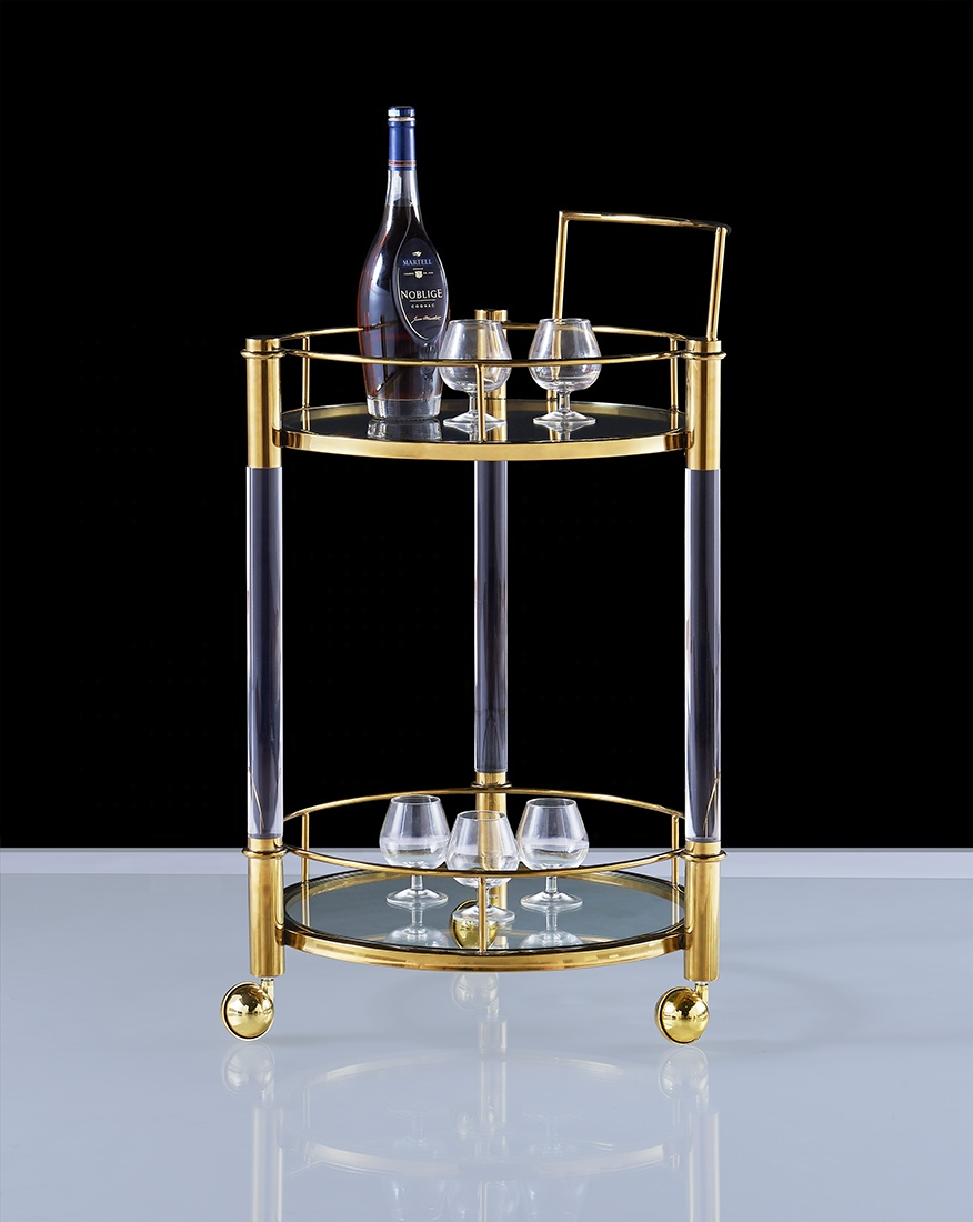 Metal Acrylic Mobile Serving Bar Cart Wine Tea Trolley For Hotel Party