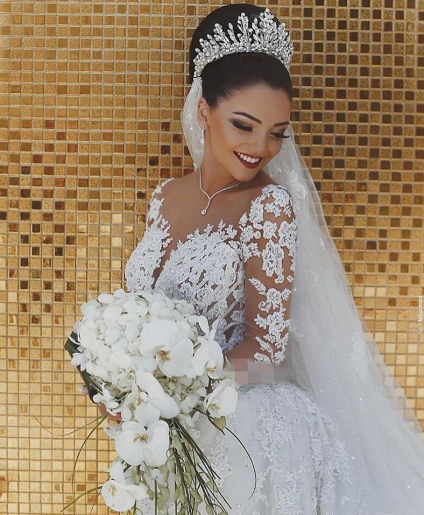 New Fishtail Wedding Lace Appliques Bridal Gown With Long Sleeves Backless Party Gown Long Dress