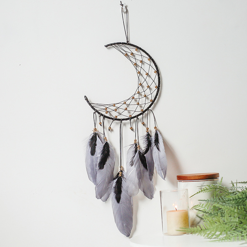 Boho handmade moon feather wall hanging Home Decors Moon Dream Catcher Decorations For Home window pendant hanger