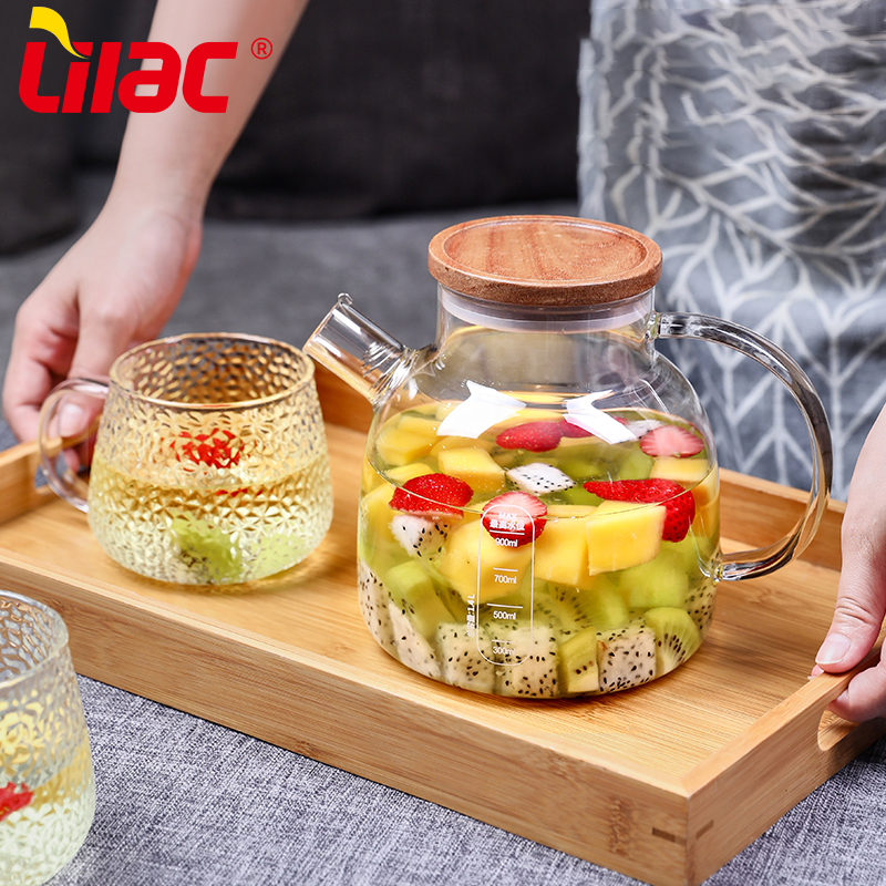 Lilac BSCI SGS LFGB 1400ml 1800ml Glass Teapot gift set Hotel Restaurant Modern Tea Cups And Glass Tea Pot With Infuser