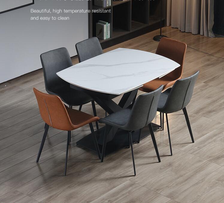 Telescopic rectangular Italian rock plate dining table chair combinatio Nordic folding round marble dining table set
