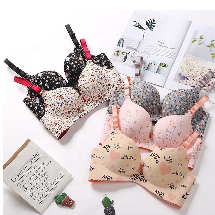 Women Seamless Solid Bra Set Adjustable Straps Thin And Thick Girls Lovely Printing Bra And Panties