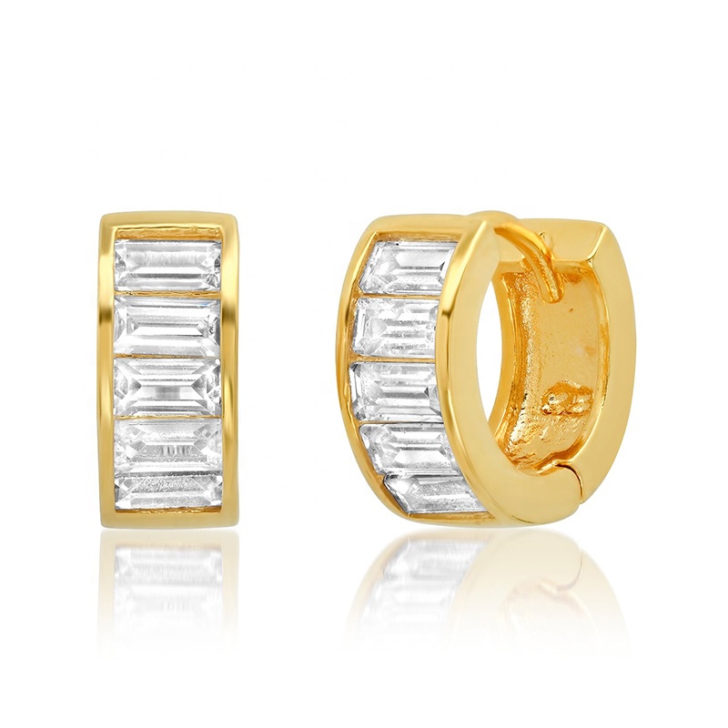 925 sterling silver jewelry wholesale 18k gold plated chunky cubic zirconia earrings