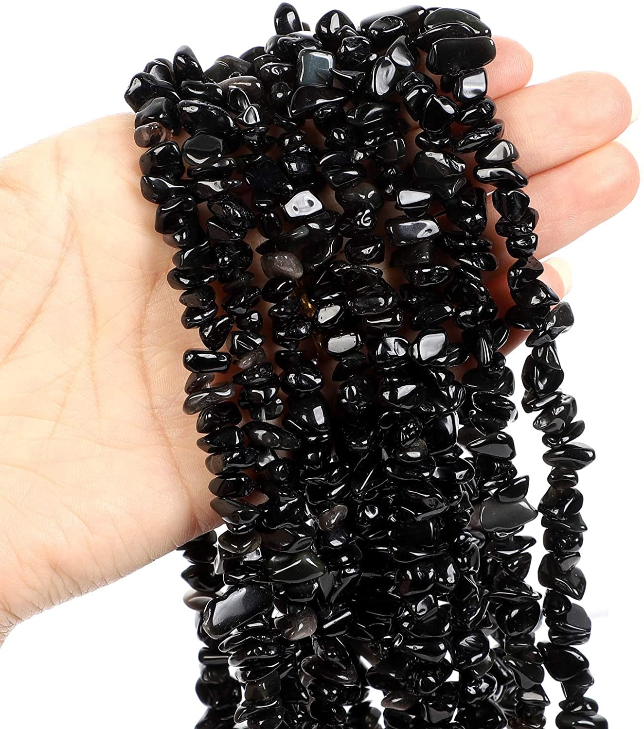 Top Quality 5-8mm Mix Black Obsidian Tourmaline Quartz Chips Gemstone Loose Beads For Jewelry Making