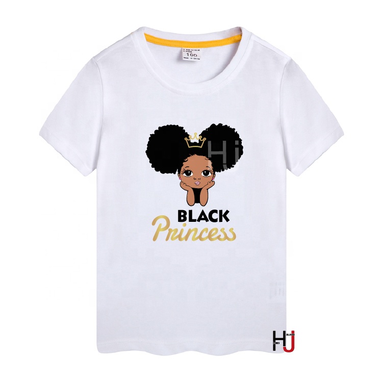 Summer Black Girls T-Shirts Clothing Cute Magic Black Princess Printed Cotton Children Casual Fashion T Shirt Kids Tops Tee