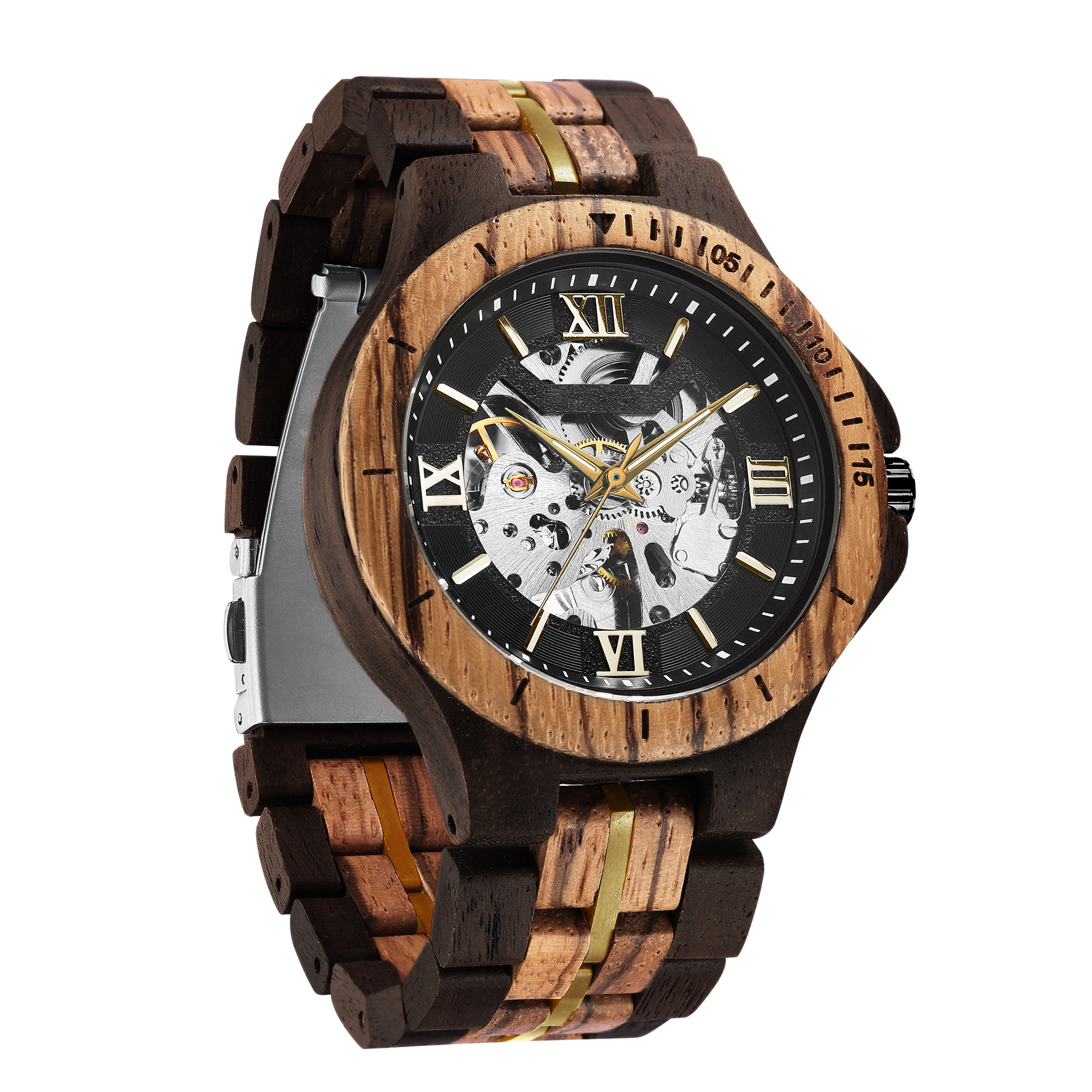 2021 Popular Factory Price Stainless Steel and Wood Custom Logo Automatic Wood Mechanical Watch for Men