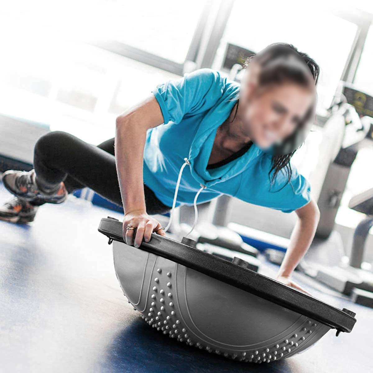 Balance Ball Trainer, Half Round Ball with Resistant Band Yoga Strength Exercise Ball