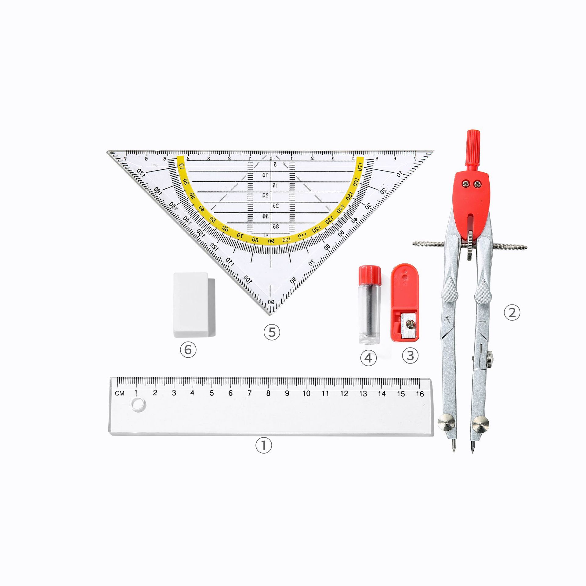 Office compass geometric drawing tool six-piece set student drawing metal compass