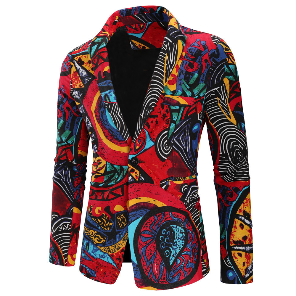 Wholesale Men Abstract Printed Brazer New Linen Slim Party Single Breasted Blazers Formal Set For Men Sehe Fashion