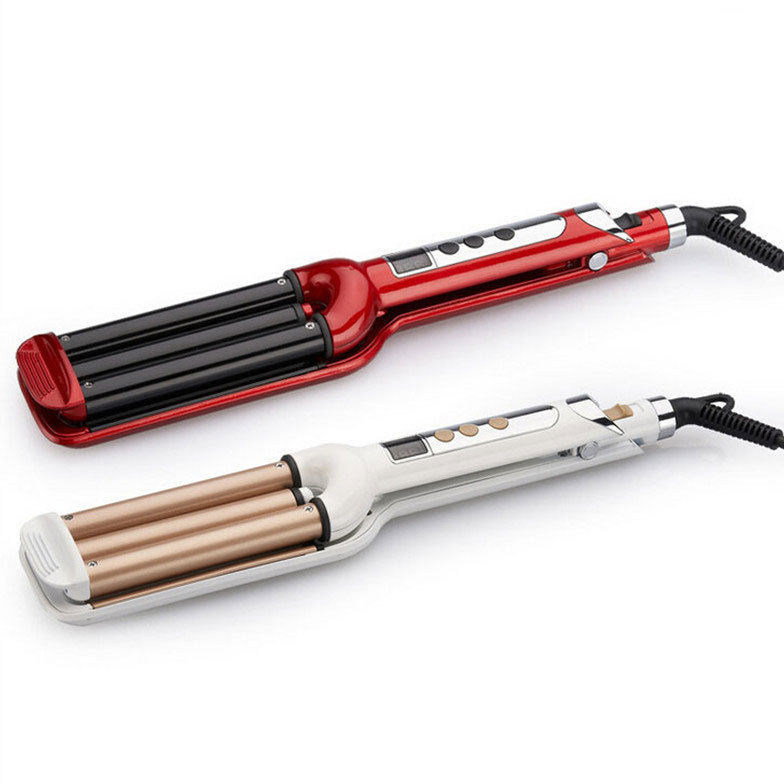 Curling Iron Wand Set Curling Wand' Hair Curler 3 Barrels Instant Heating Up Hair Wand with LCD & Adjustment Include Glove