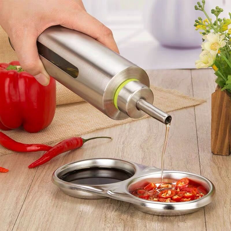 MD Olive Oil Dispenser Bottle 250ml Vinegar Cruet with Pourer Stainless Steel Bottle Plastic Inside Unbreakable