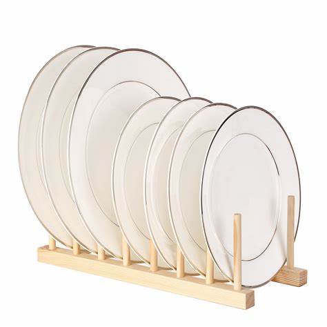 Wooden Dish Rack Plate Rack Collapsible Compact Dish Drying Rack Bamboo Dish Drainer