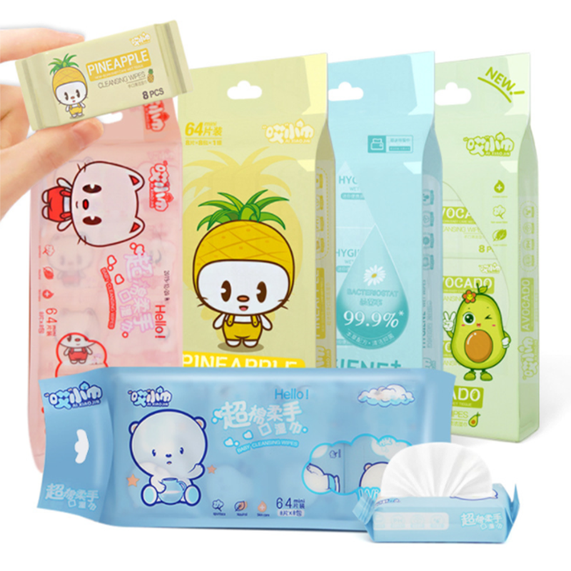 New Product Small Packed 64Pcs Mini Package Wipes Non woven Cleaning Wet Tissue Mini Wet Wipes