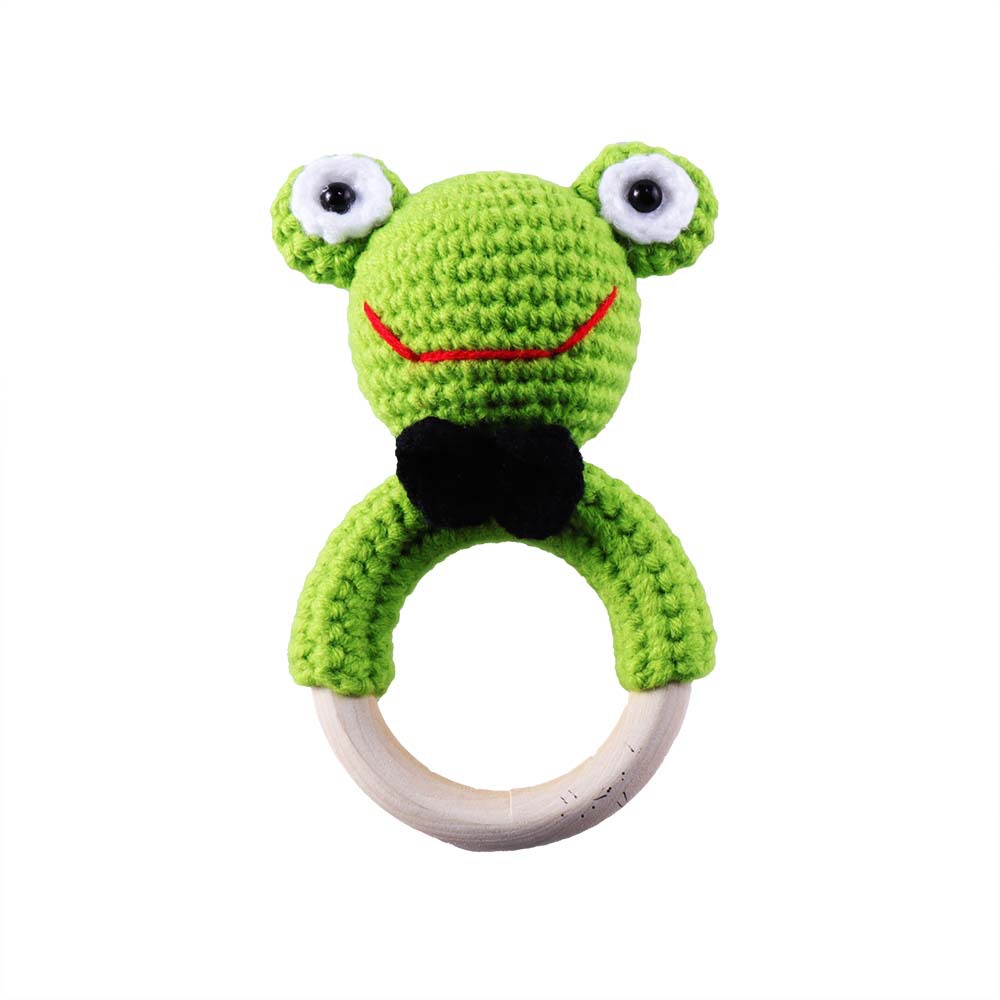 cute frog cotton wood baby ring crochet rattle for babies