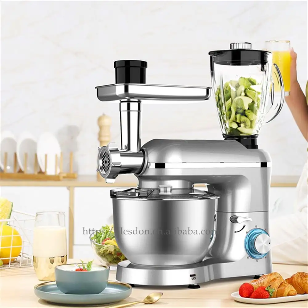 5-in-1Multifunctional Kitchen Appliances, 1500W 4.5L Stainless Steel Bowl With Blender And Meat Grinder Stand Mixer/